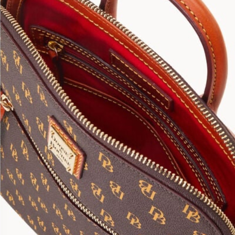 Dooney & Bourke Logo Patterned Backpack in Brown and Tan - Picture 4 of 4